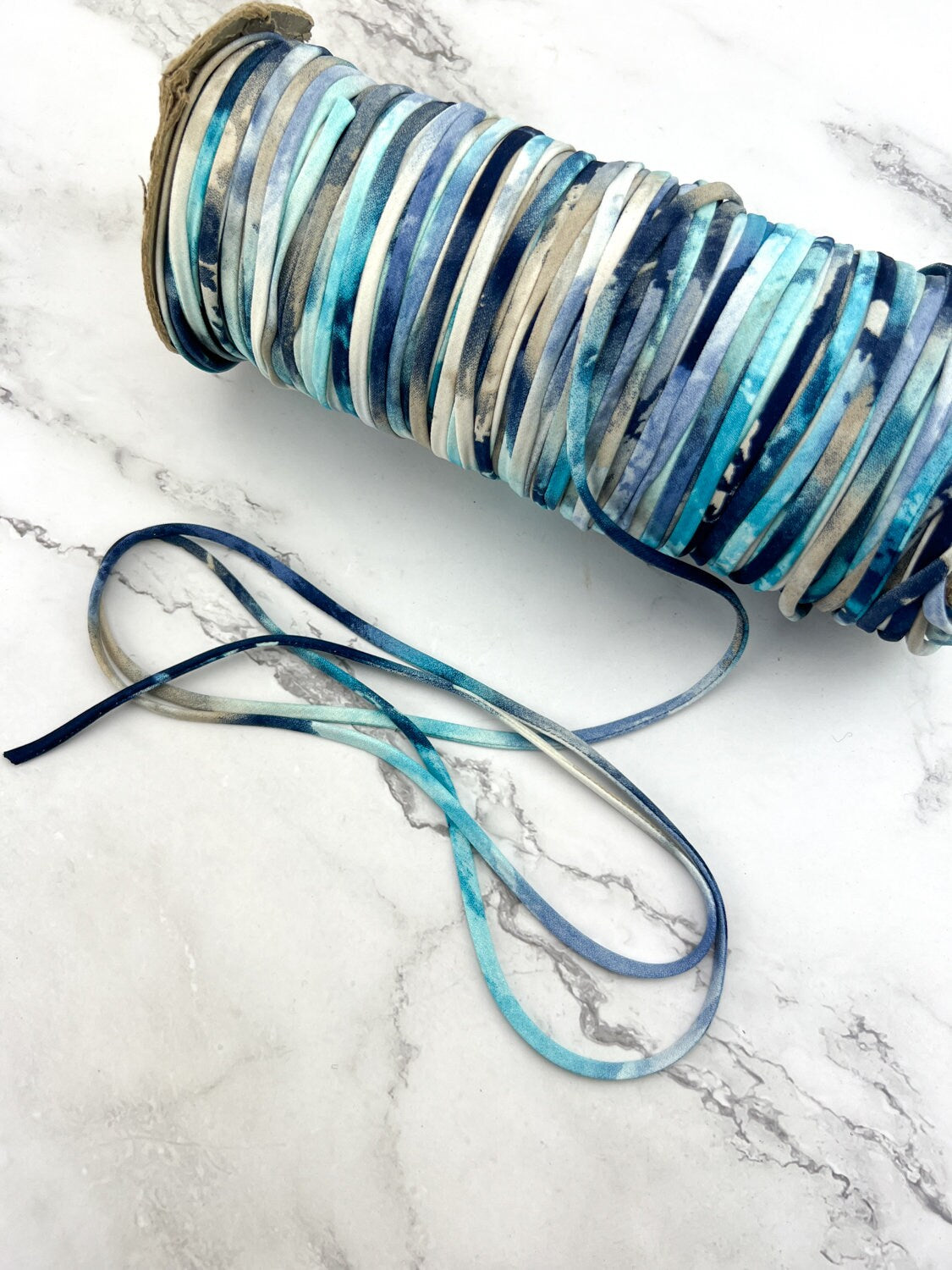 Caribbean Blue Tie Dye Chiffon Spaghetti Straps Trim Hollow Tube Tubular 10 yards