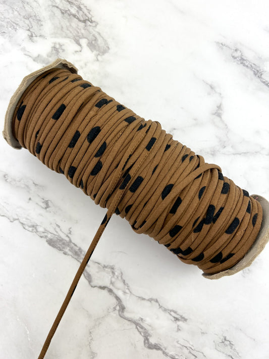 Brown and Black Polka Dot Woven Trim Spaghetti Straps Hollow Tube Tubular 10 yards