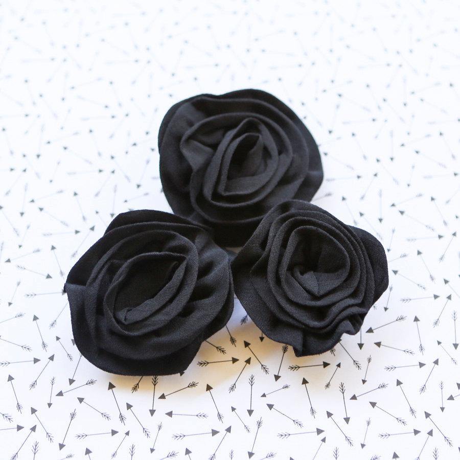 Black Rosette Fabric Flowers 3 Pieces - Felinus Fabrics