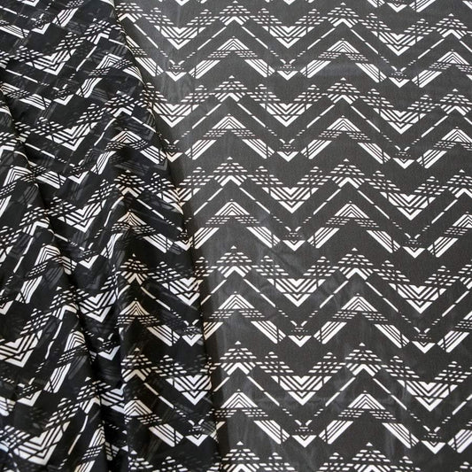 Black and White Chevron Zig Zag Print Polyester Chiffon Fabric 1.5 yard - Felinus Fabrics