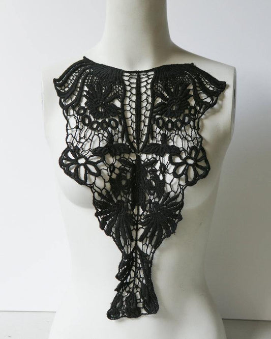 Black Floral Lace Applique Cotton - Felinus Fabrics