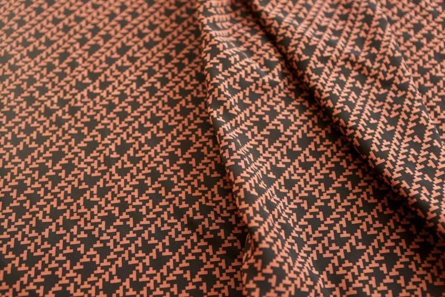 Black and Dark Orange Graphic Silk Print Fabric 2.5 yards - Felinus Fabrics