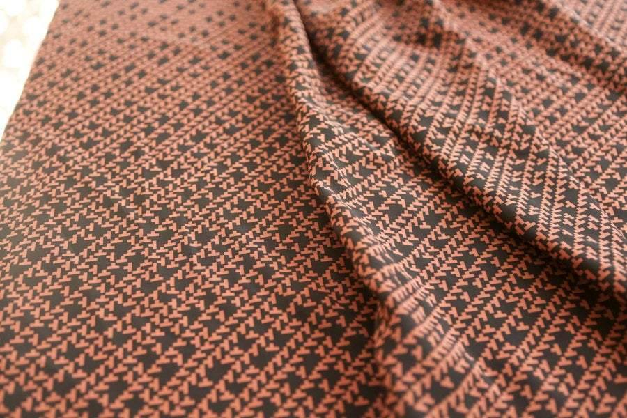 Black and Dark Orange Graphic Silk Print Fabric 2.5 yards - Felinus Fabrics