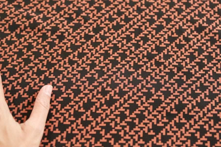 Black and Dark Orange Graphic Silk Print Fabric 2.5 yards - Felinus Fabrics