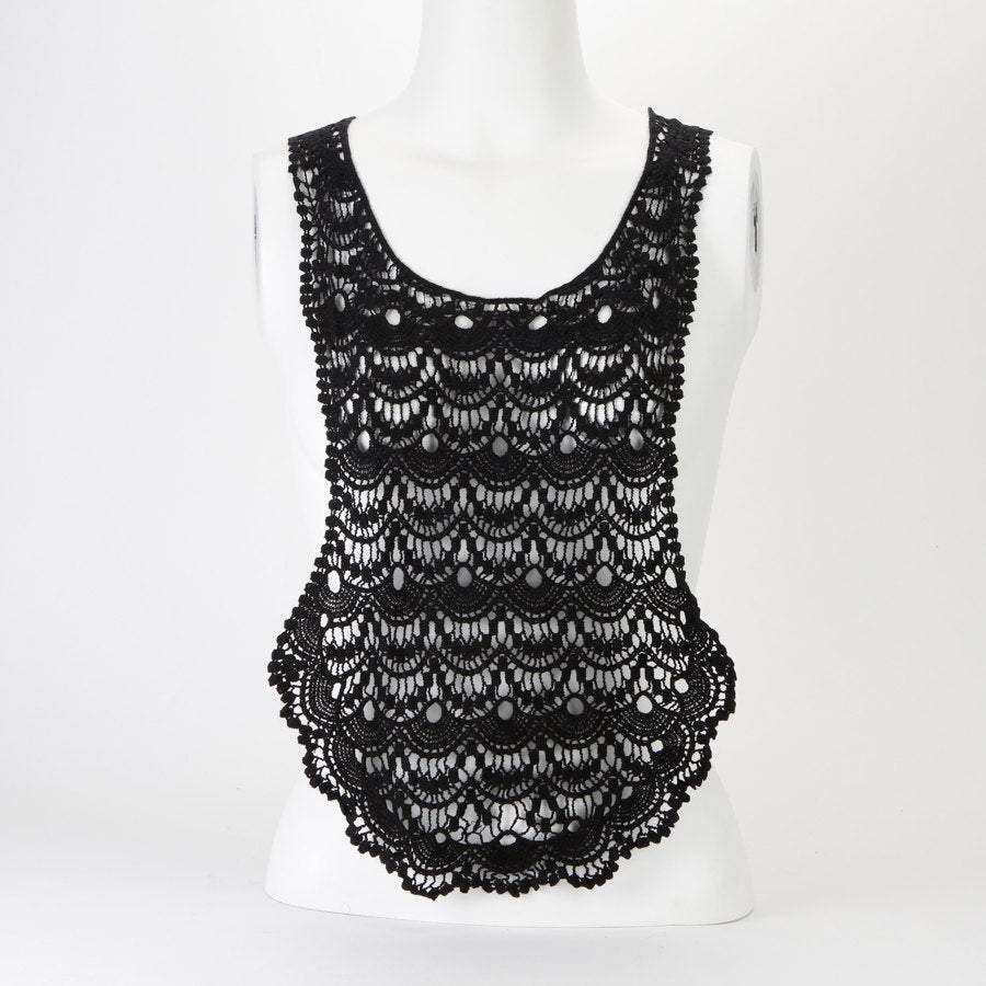 Black Cotton Applique Large Black U Shape Floral Lace Crochet Style Applique - Felinus Fabrics