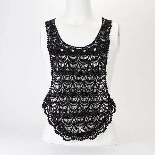 Black Cotton Applique Large Black U Shape Floral Lace Crochet Style Applique - Felinus Fabrics