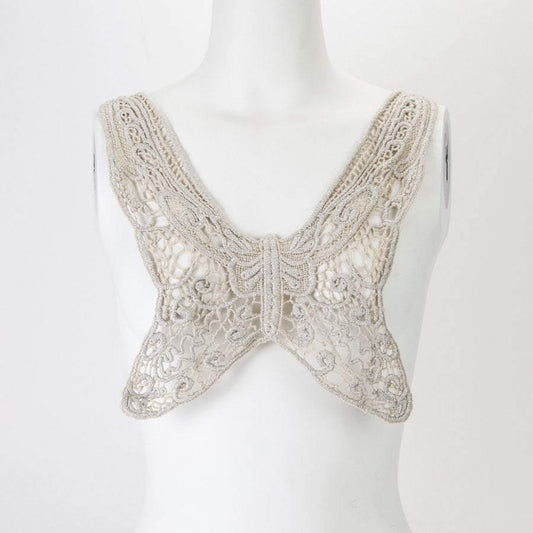 Metallic Silver and Desert Sand Floral Butterfly Lace Applique  APP00006 - Felinus Fabrics