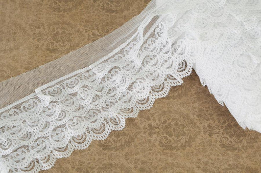 White Tier Lace Mesh Trim by the yard NLT00025 - Felinus Fabrics