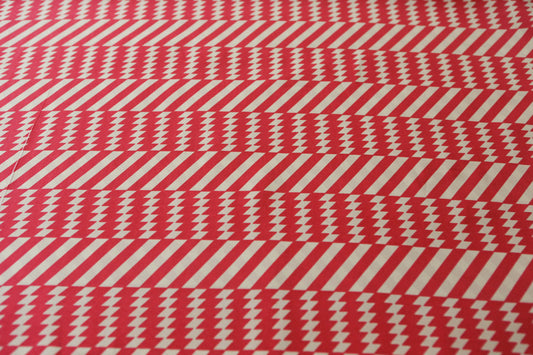Red and Pale Nude Vintage Inspired Graphic Stripe Printed Crepe Georgette Fabric 2.5 yards
