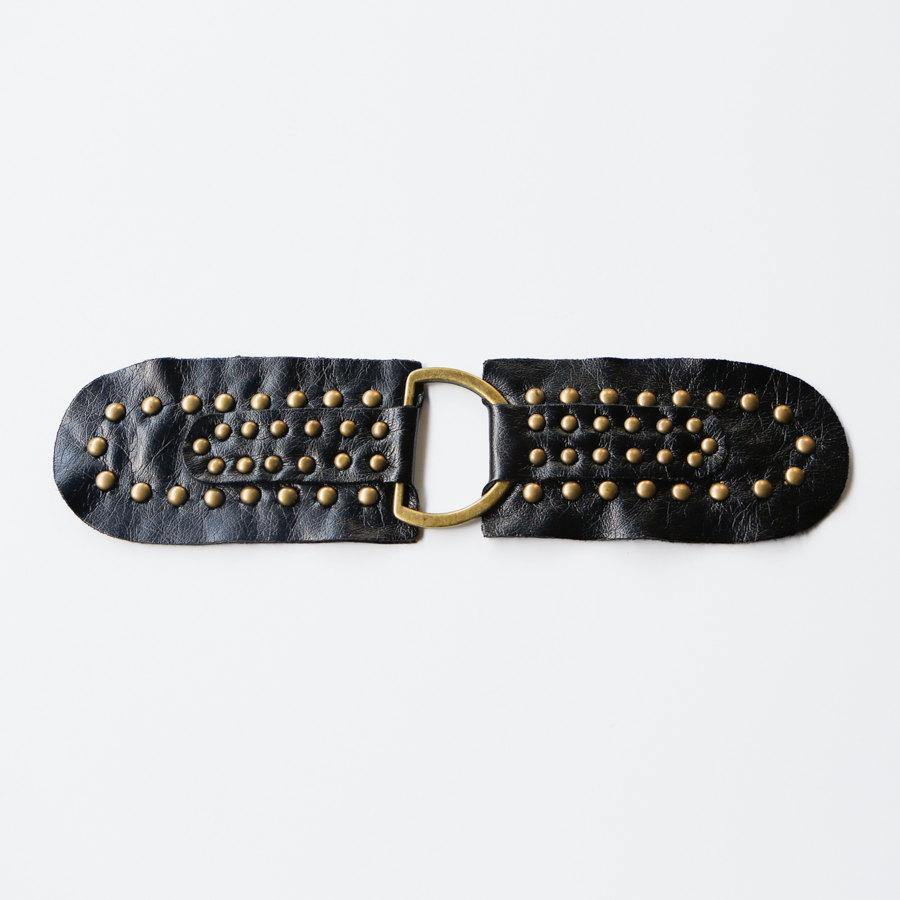 2 Pieces of Black Faux Leather Riveted Straps with Large D Ring Center - Felinus Fabrics