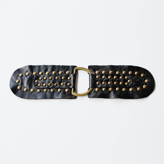2 Pieces of Black Faux Leather Riveted Straps with Large D Ring Center - Felinus Fabrics