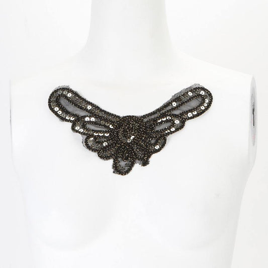 2 Pieces of Black and Gold Sequins Wing  Lace Applique - Felinus Fabrics