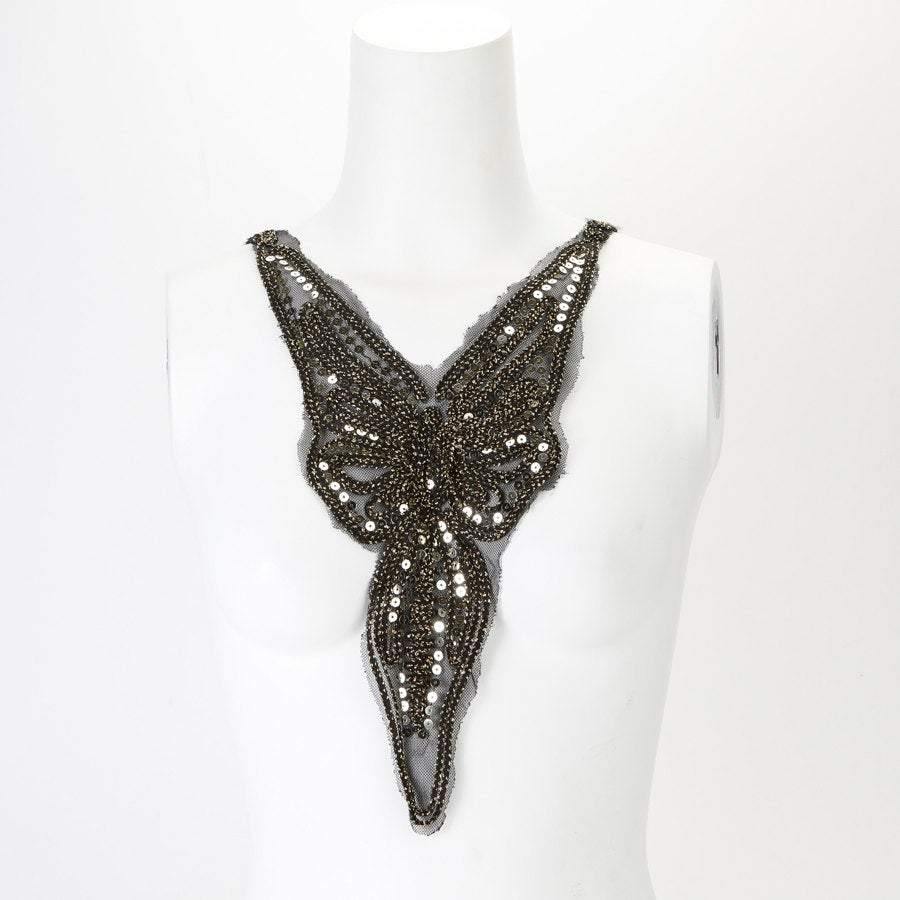 Black and Gold Applique  with Sequins V Shape - Felinus Fabrics