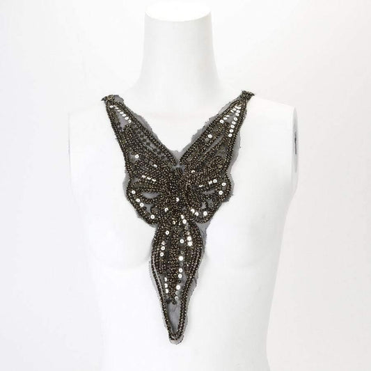 Black and Gold Applique  with Sequins V Shape - Felinus Fabrics