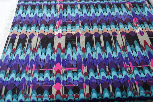 Blue and Purple Multi Crepe De Chine Woven Fabric by the yard - Felinus Fabrics