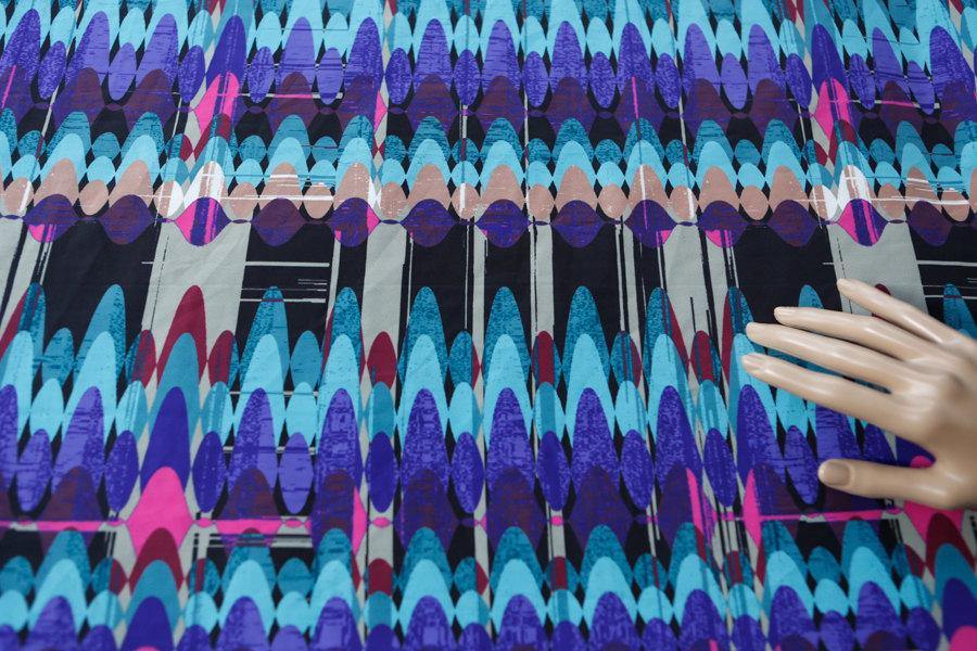 Blue and Purple Multi Crepe De Chine Woven Fabric by the yard - Felinus Fabrics