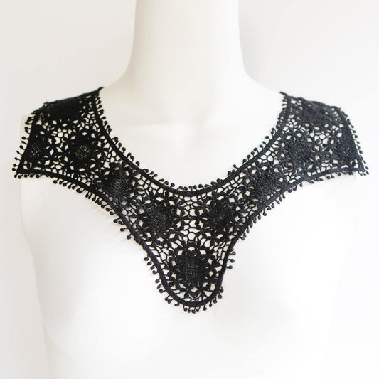 Black Front and Back Connected Floral Lace Applique - Felinus Fabrics