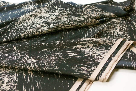 Black and Beige Graphic Splatter Print Charmeuse Fabric Satin by the Yard - Felinus Fabrics