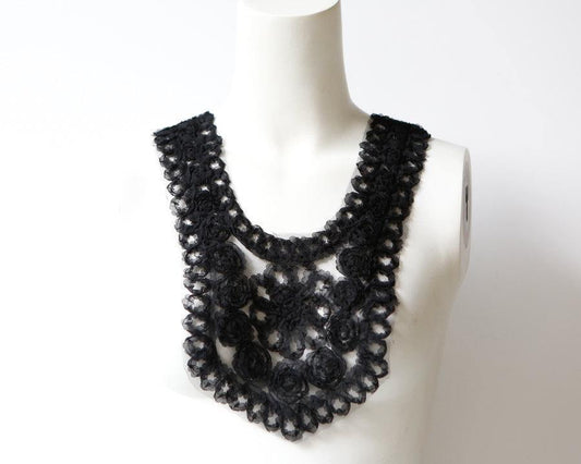 Black U Shape Embroidered on Mesh Applique - Felinus Fabrics