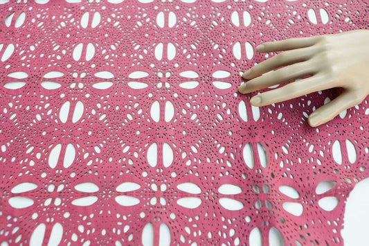 Pink Laser Cut Leather Lambskin Hide 6 Square Feet Rare Intricate Design  LMS00027 - Felinus Fabrics