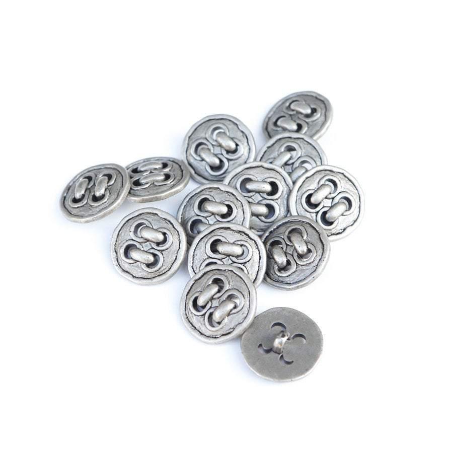 22mm Antique Silver Plastic Buttons Threaded Look 13 Pieces - Felinus Fabrics