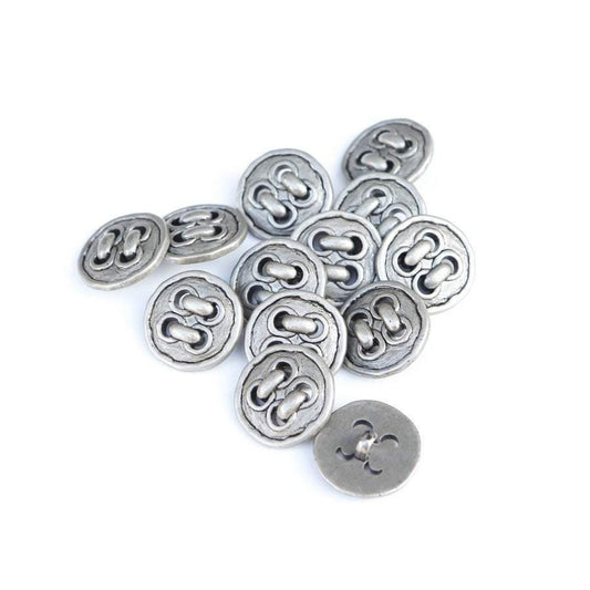 22mm Antique Silver Plastic Buttons Threaded Look 13 Pieces - Felinus Fabrics