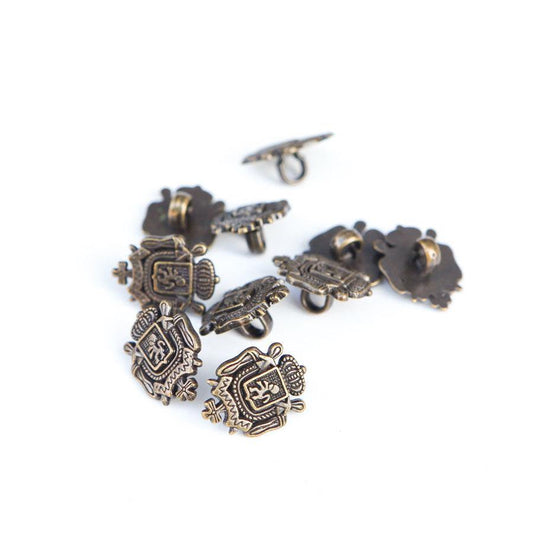 18mm Plastic Shield Buttons Antique Brass 10 Pieces - Felinus Fabrics