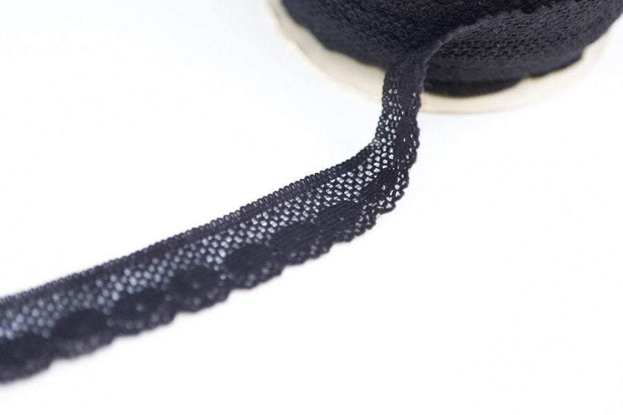 Black Lace Trim Ribbon 1-1/8 inches width per 5 yards - Felinus Fabrics