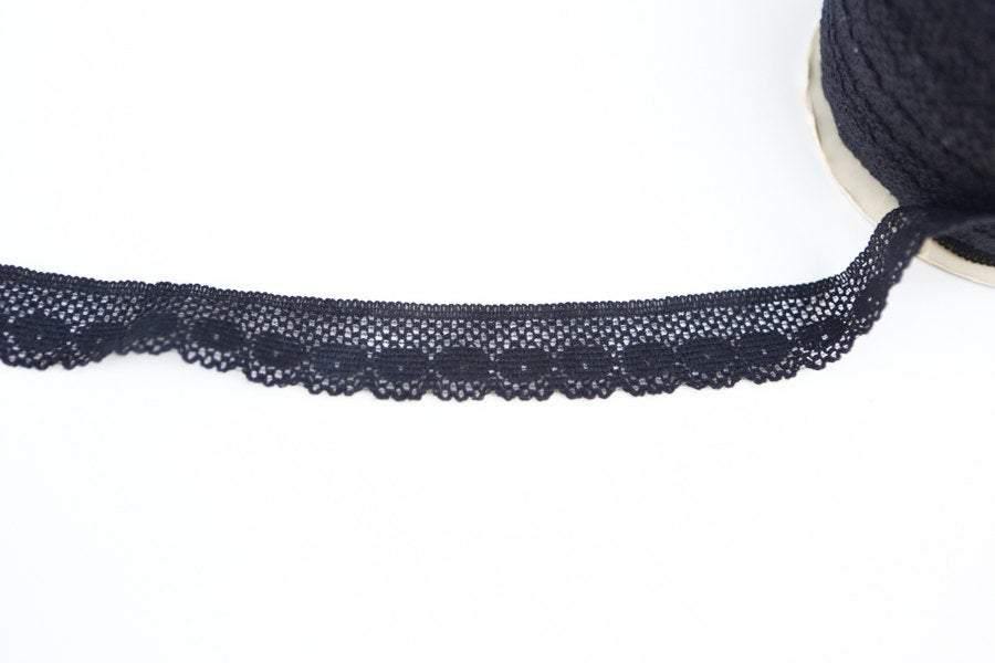 Black Lace Trim Ribbon 1-1/8 inches width per 5 yards - Felinus Fabrics