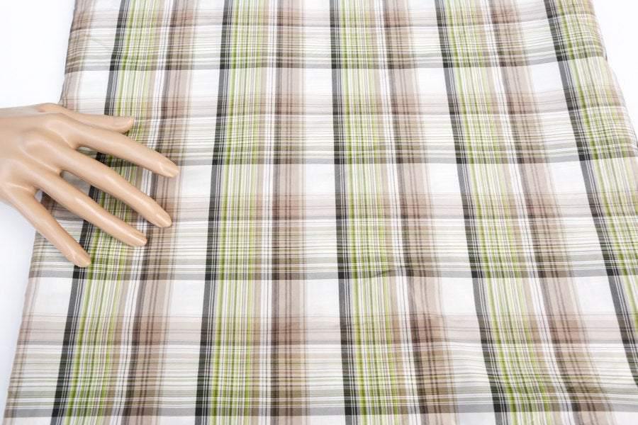 Green Beige Plaid Light Weight Taffeta Fabric 2 yards  ATW00016 - Felinus Fabrics