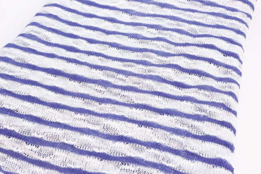 Blue Violet and White Stripe Open Weave Sweater Knit Fabric 1 yard 30 inches - Felinus Fabrics