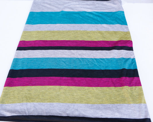Magenta Turquoise Yellow Black Gray Multi Striped Printed Knit Jersey Fabric 40 Inches in Length
