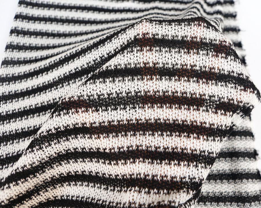 Fancy Black and Off White Stripe Open Weave Sweater Knit Fabric 1.25 yards OSK00144 - Felinus Fabrics