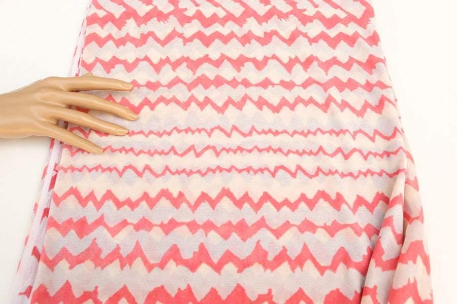 Pink Light Gray Cream Abstract Chevron Light Weight Mesh Knit Fabric 1 yard  Extra Wide  LMS00014 - Felinus Fabrics