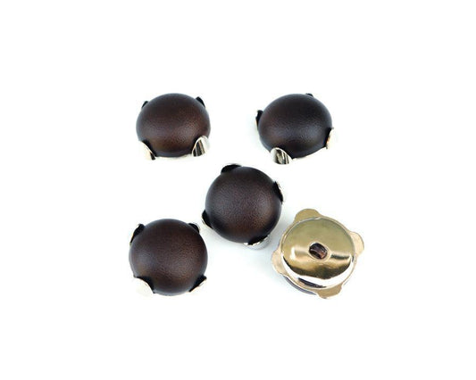 25mm Leather Like Buttons Dark Brown and Silver 5 Pieces - Felinus Fabrics