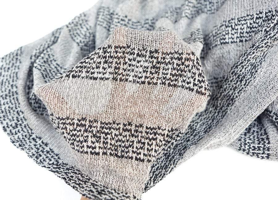 Black and Gray Stripe Open Weave Sweater Knit Fabric by the yard - Felinus Fabrics