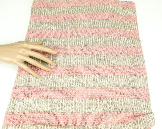 Pink Cream and Heather Black and Off White Stripe Open Weave Sweater Knit Fabric 1 yard and 34 Inches
