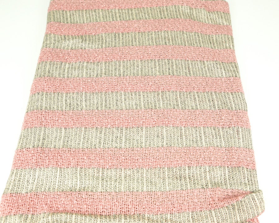 Pink Cream and Heather Black and Off White Stripe Open Weave Sweater Knit Fabric 1 yard and 34 Inches