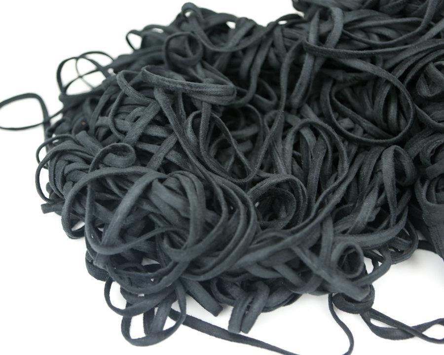 Black Faux Suede Trim Spaghetti Straps Hollow Tube Tubular 34 yards ATN00143A - Felinus Fabrics