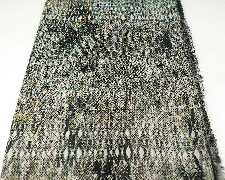 Green and Black Tribal Printed Chiffon Fabric by the Yard LWW00091 - Felinus Fabrics