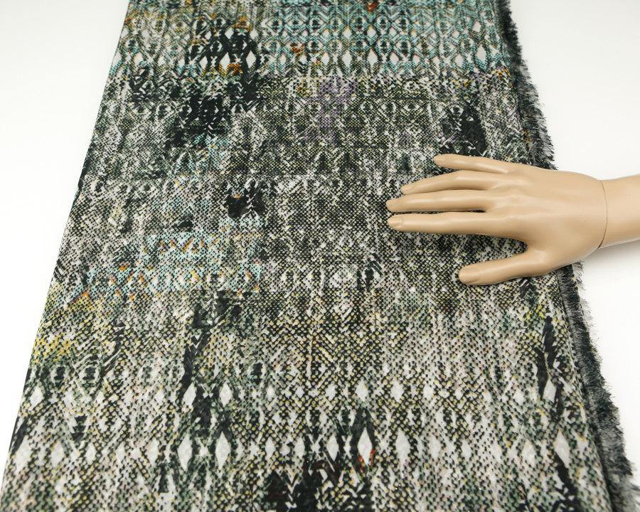Green and Black Tribal Printed Chiffon Fabric by the Yard LWW00091 - Felinus Fabrics