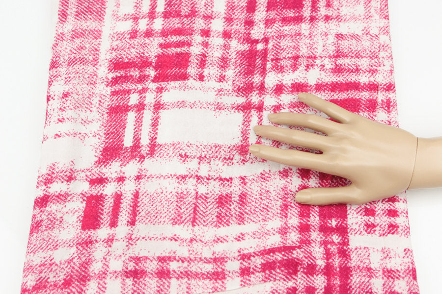 Pink and Off White Plaid Woven Crepe Fabric 1 yard