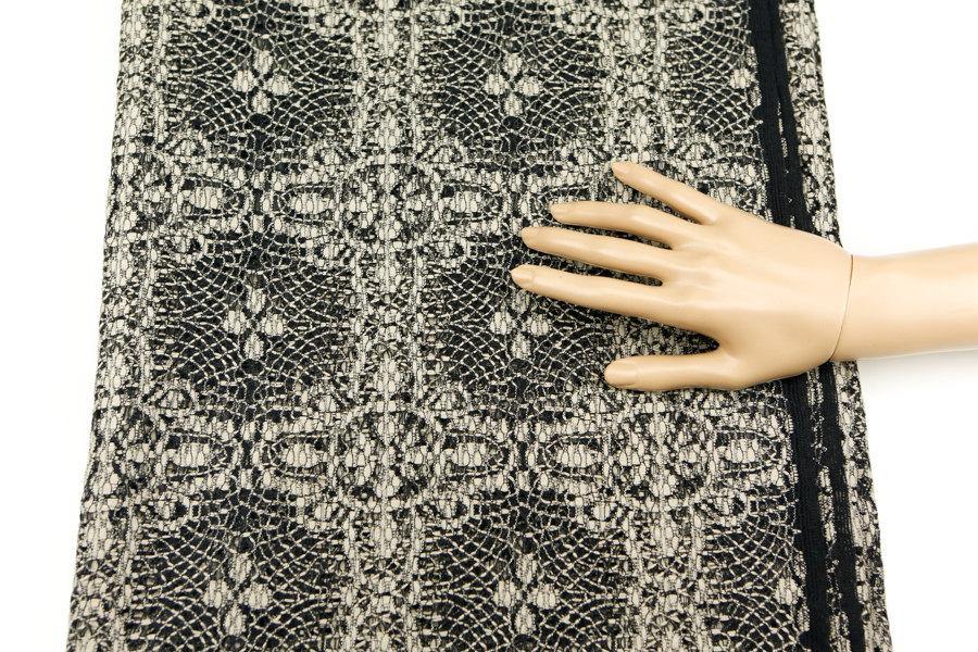 Black and Beige Lace Fabric High End Italian Designer Lace by the Yard - Felinus Fabrics