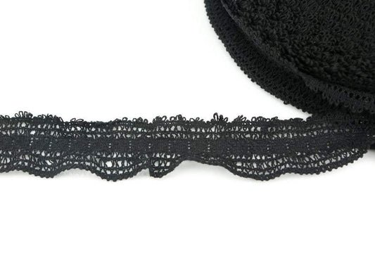 Black Crochet Style Cotton Lace Elastic Trim 3 yards - Felinus Fabrics