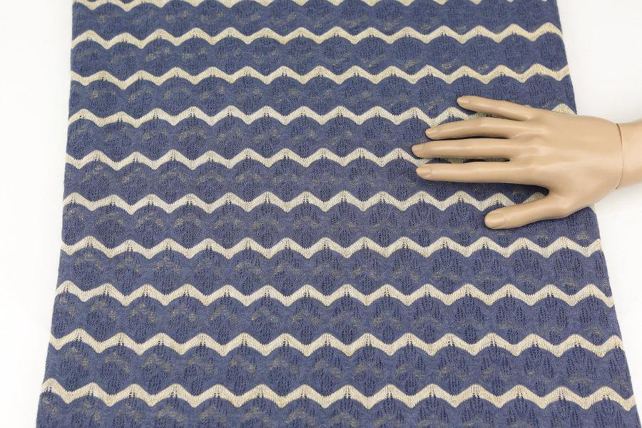 Muted Blue and Gold Stripe Open Weave Sweater Knit Fabric Fancy Wavy Stripes 33 inches length  Extra Wide  OSK00201 - Felinus Fabrics