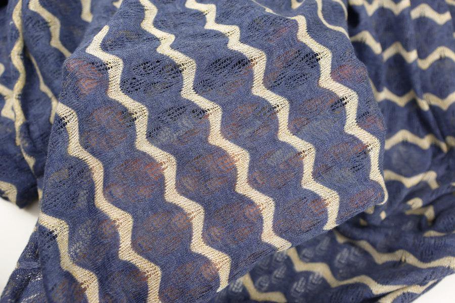 Muted Blue and Gold Stripe Open Weave Sweater Knit Fabric Fancy Wavy Stripes 33 inches length  Extra Wide  OSK00201 - Felinus Fabrics