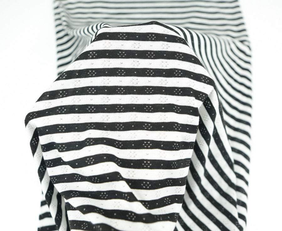 Black and White Stripe Pointelle Knit Jersey Fabric 2 Pieces that Total 1 yard and 16 Inches  Extra Wide - Felinus Fabrics