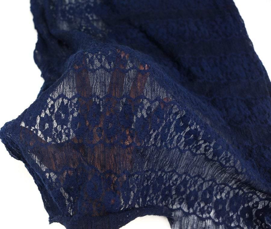 Dark Blue Floral Stripe Stretch Lace Knit Fabric 1 yard Narrow Width  LMS00011 - Felinus Fabrics