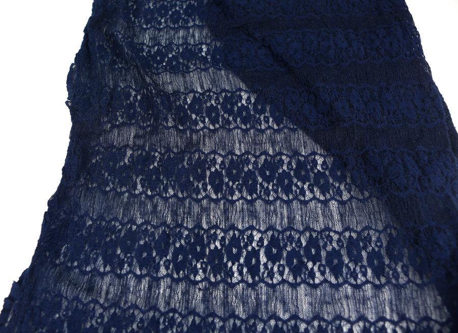Dark Blue Floral Stripe Stretch Lace Knit Fabric by the yard - Felinus Fabrics