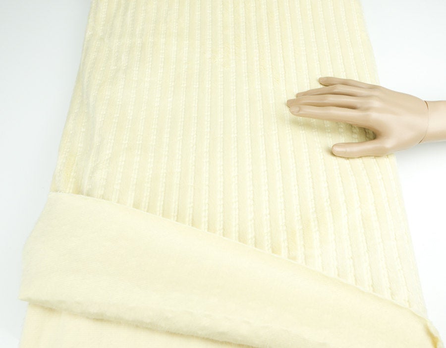 Light Yellow Plush Stripe Medium Weight Knit Fabric 1 yard 22 inches length